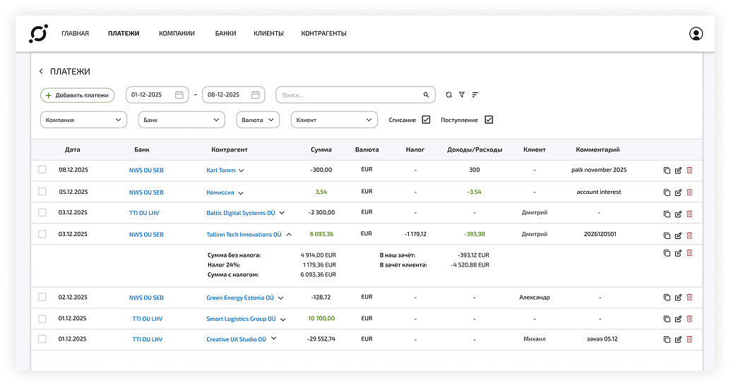 Payments and financial tables